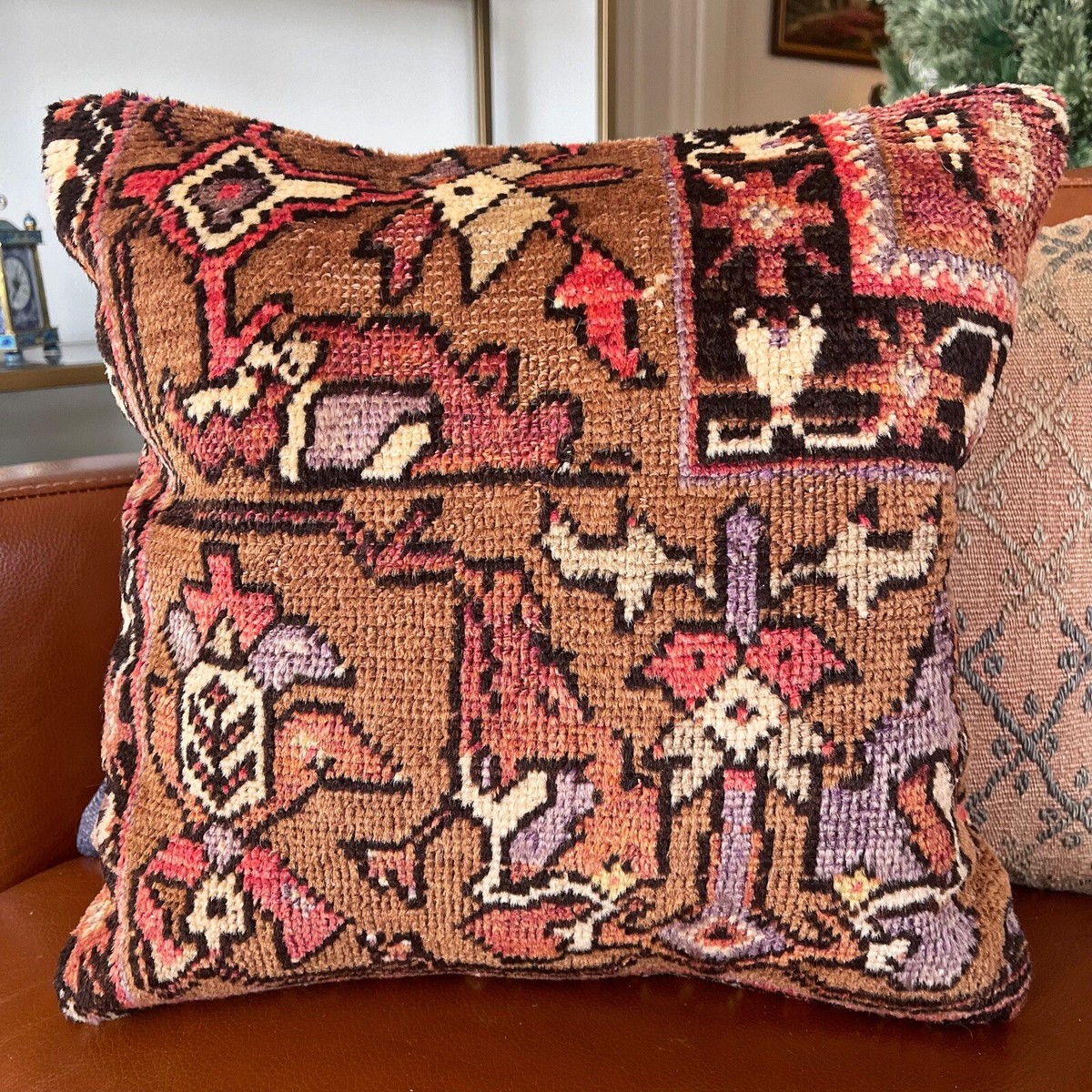 Handmade Vintage Antique Turkish Kilim Rug Pillow 16x16 (INV1208) 16 inch - Main Image