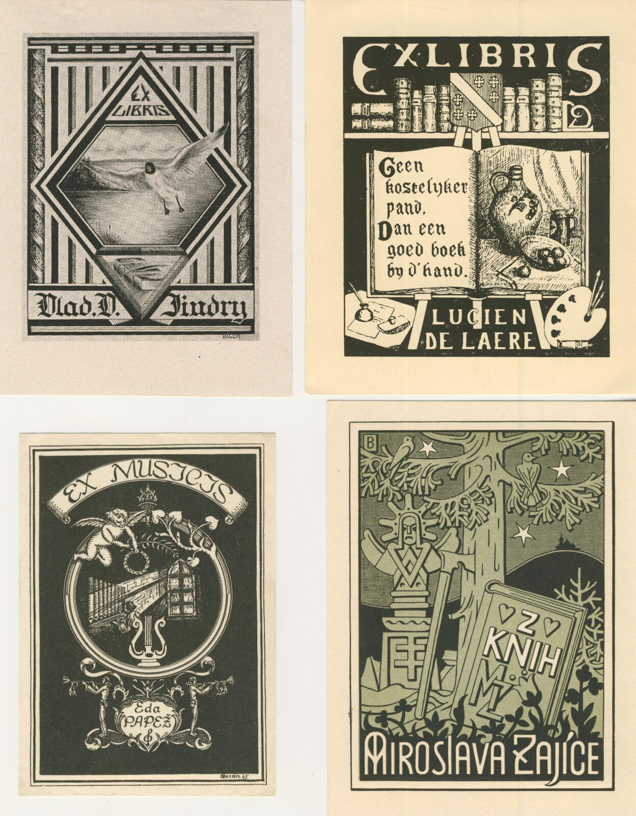 4 Ex libris Exlibris ART DECO by V artist