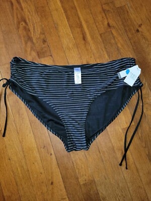 Time & Tru Womens NWT Black & White Striped Mid Rise Bikini Sz 20/22W