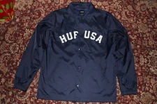 HUF USA Mens Navy Blue Nylon Coach Jacket Windbreaker Skateboard Small