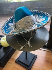 Salazar Yepez Mexican Sombrero Hat Blue  silver Embellished Kids-hand