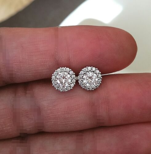 1 Ct Halo Earrings14K White Gold over Round Simulated Diamond 