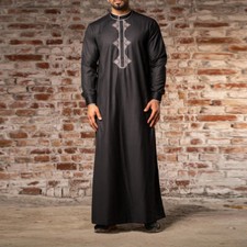 Men's Middle Eastern Clothes Long Sleeve Muslim Islamic Round Neck Flax Kaftan