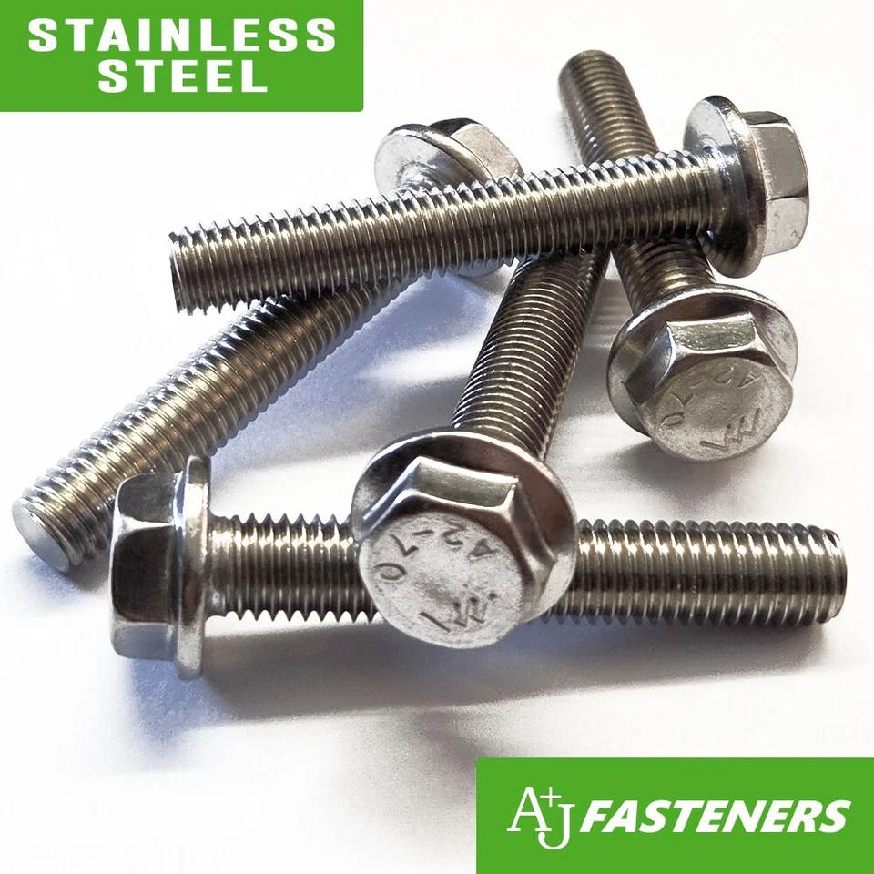 FLANGED HEXAGON HEAD BOLTS FLANGE HEX SCREWS A2 STAINLESS STEEL M5 M6 M8 M10 - Image 1 of 1