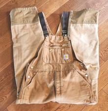 Carhartt R41 Insulated Brown Duck Canvas Bib Overall 36x32 Loose Fit Firm