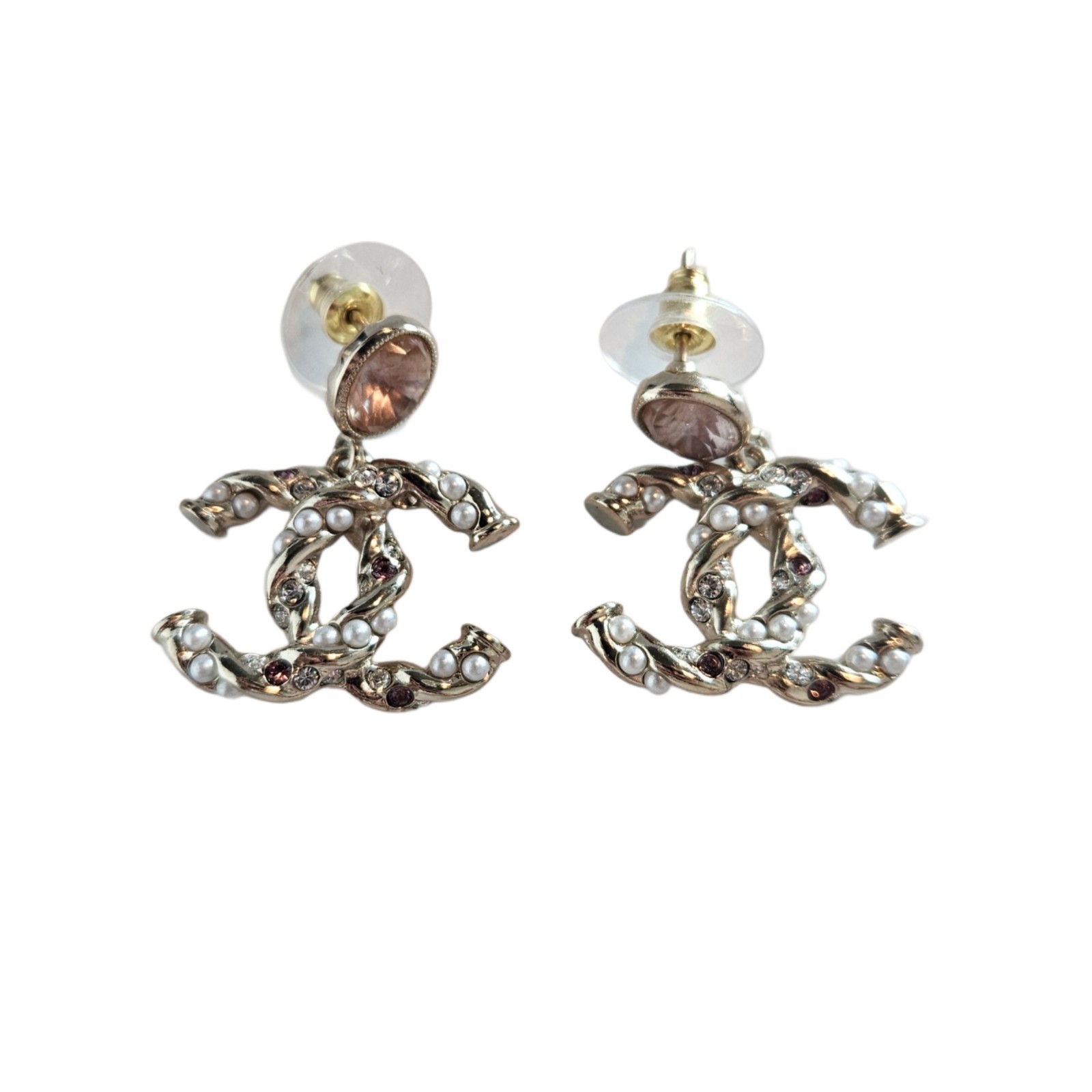 Chanel Pearl Twisted CC Drop Earrig