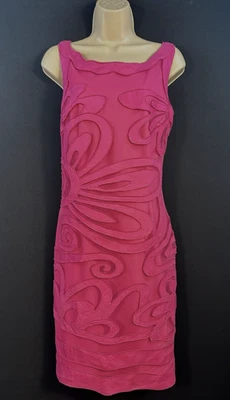 PER UNA Speziale Linen Blend Raspberry Pink Mesh Applique Dress Size 12 - Image 1 of 4