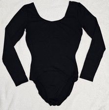 Danskin Women's Black Long Sleeve Scoop Neck Dance Leotard Bodysuit - Size M