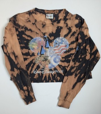 Walt Disney World Bleach Wash Crop Long Sleeve Shirt Large 21x27