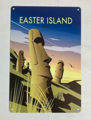Easter Island Heads Moai Metal Tin Sign Wall Art 12'' x 8'' Tiki Art New Chile