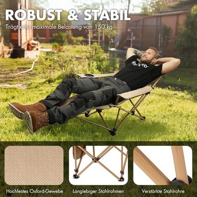 VILLEY Campingstuhl Faltbar,Fußstütze,bis 150kg,für Camping,Strand,Garten,Angeln