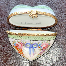 Vintage Limoges France Porcelain Peint Main Heart Trinket Box I Love You  Inside
