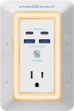 Multi Plug Outlet Surge Protector - POWSAF 5 Outlet Extender with 4 USB Ports(2
