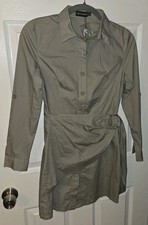 Pretty Little Thing Size 2 Sage Green Ring Detail Wrap Shirt Dress