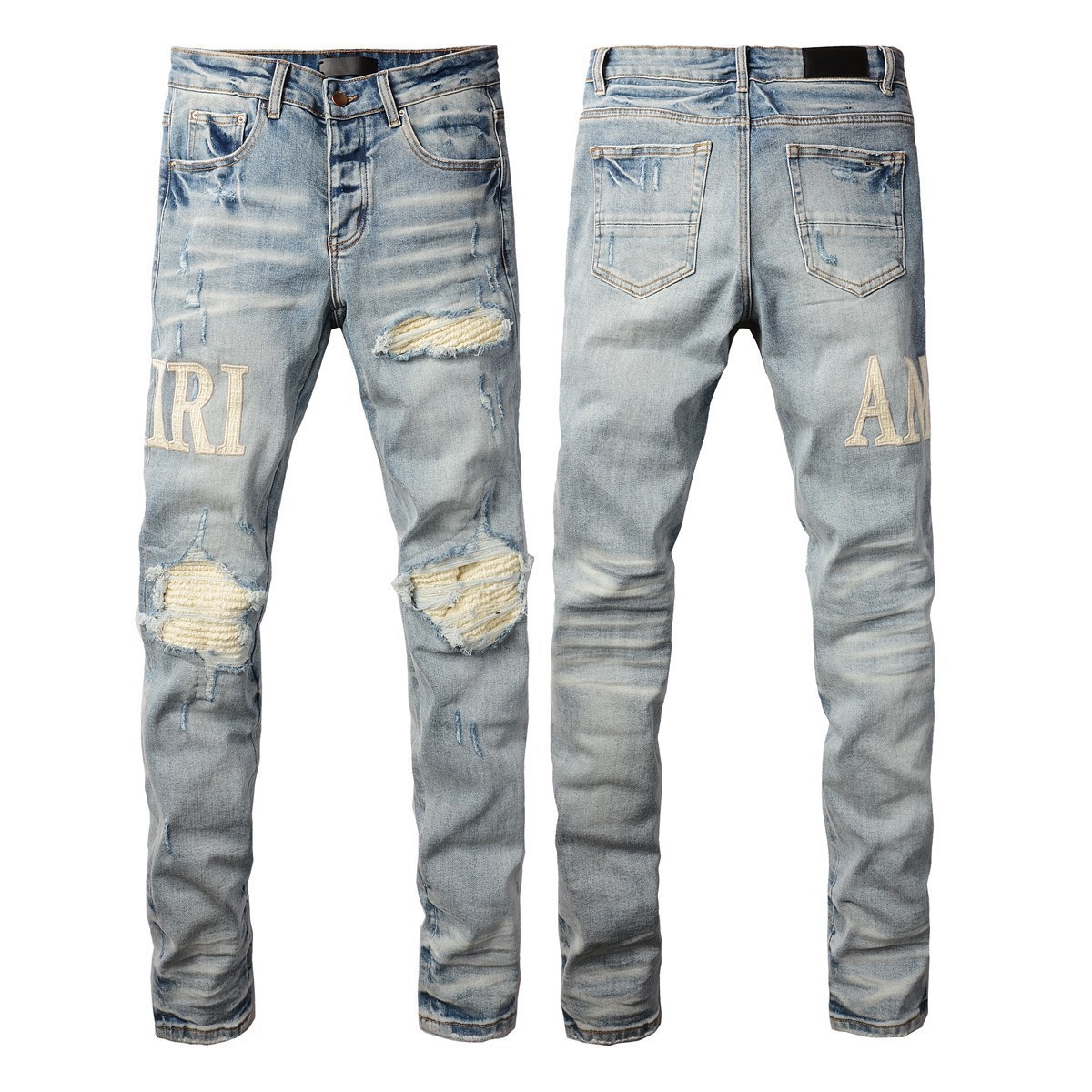 Men Letters Trousers Repair Low Rise Skinny Denim Pants