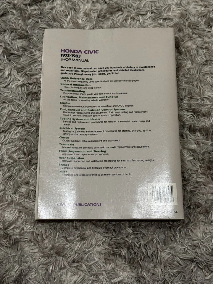 Manual de taller Clymer Honda Civic 1973-1983 estándar y guía de reparación CVCC Foto 2 de 3