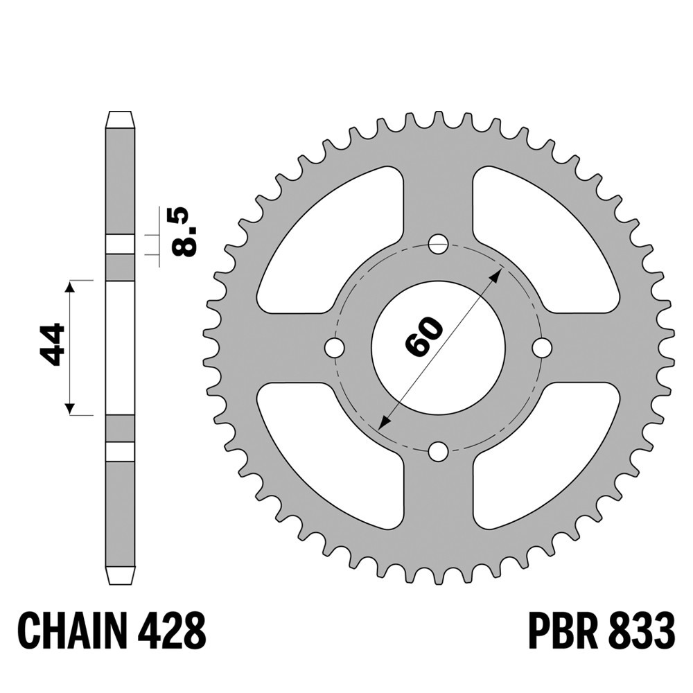 Pignon arrière PBR 428 49 dents en fer pour remplacer la couronne usée de Yamaha TTR 125