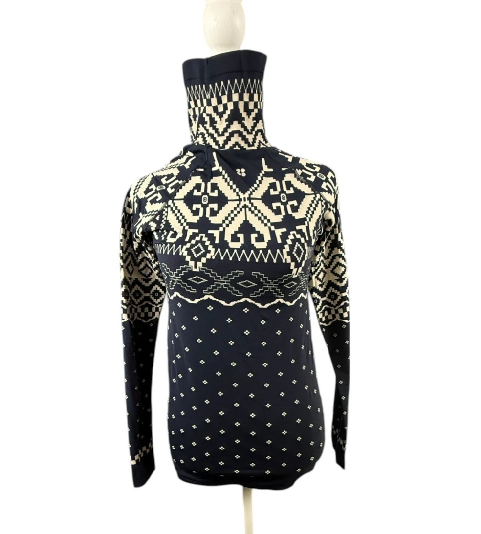 Sweaty Betty Top Small Fair Isle Base Layer Blue Turtleneck Outdoor Ski