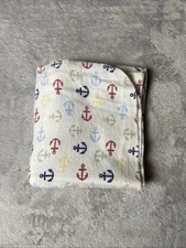 Cuddle Time Nautical Baby Receiving Blanket Anchors Flannel White Cotton Lovey