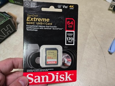 SEALED SanDisk 64GB Extreme SDXC 170MB/S U3 V30 4K SD Class 10 Memory Card