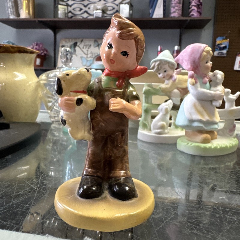 Vintage 50's Hummel Like Sri Lanka Boy w Dog Figurine