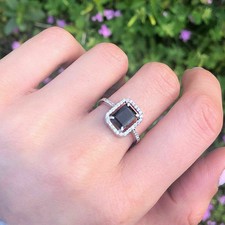 1.50 Ct Emerald Cut Lab-Created Black Onyx Halo Ring Engagement 925 Silver
