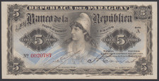 Paraguay  5  Pesos  1907  AU- P. 156,  Banknote, Uncirculated