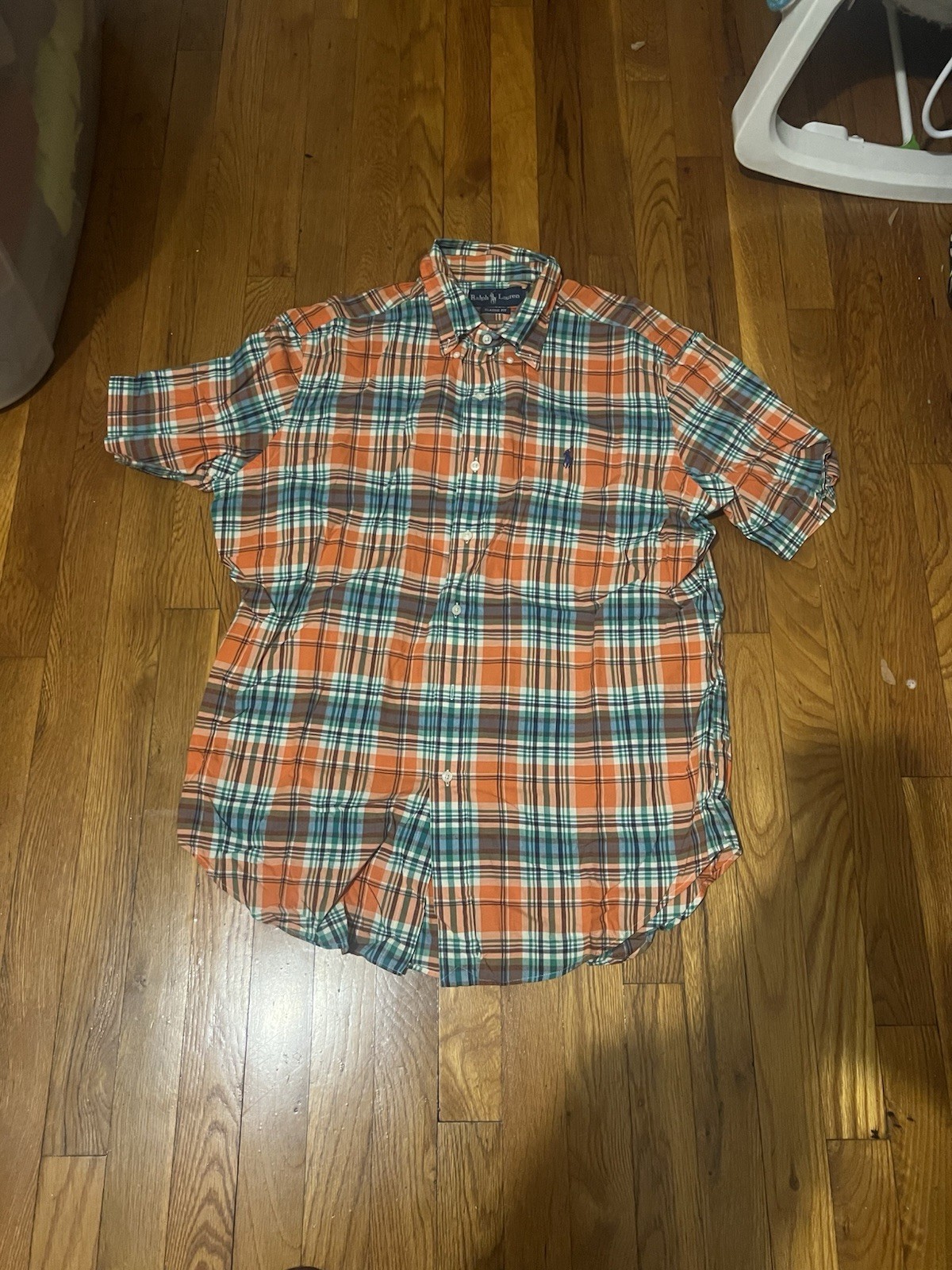 Vintage Ralph Lauren Polo Shirt Tangerine Plaid  Soft Cotton Large