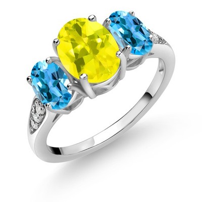 10K White Gold Canary Mystic Topaz Swiss Blue Topaz and White Lab Grown Diamond