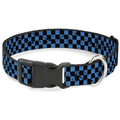 Plastic Clip Collar Checker Weathered Black/Turquoise Large 15-24''
