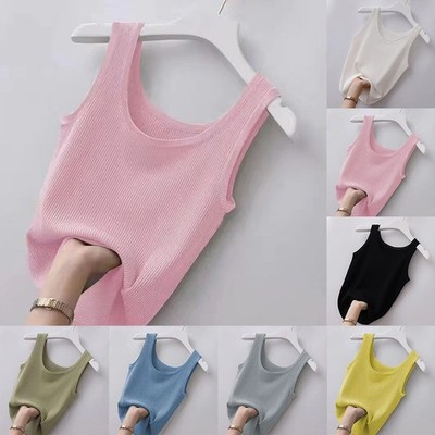 Damen Sommer Basic Einfarbig Ärmellos Tank Tops Strick Unterhemden Kollektion