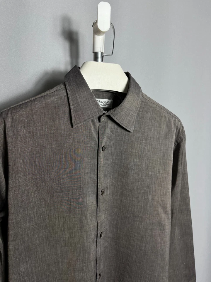 Camicia elegante vintage uomo Charvet in cotone tinta unita marrone Francia... - Immagine 2 di 4