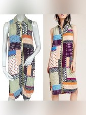 Anthropologie Everyday Green Patchwork Collared Button Down Midi Dress Size 0
