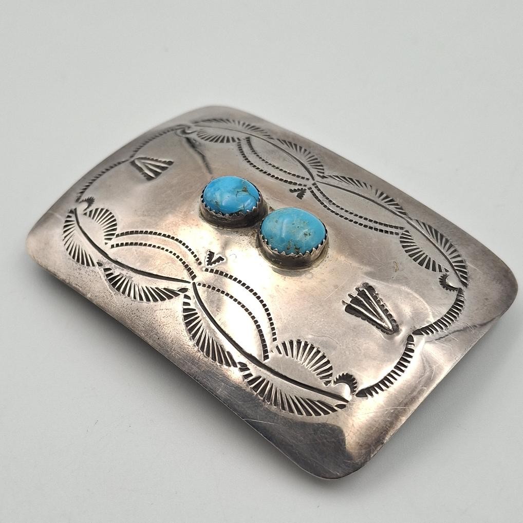 Vintage Sterling Silver Rectangular Concho Stampe… - image 2