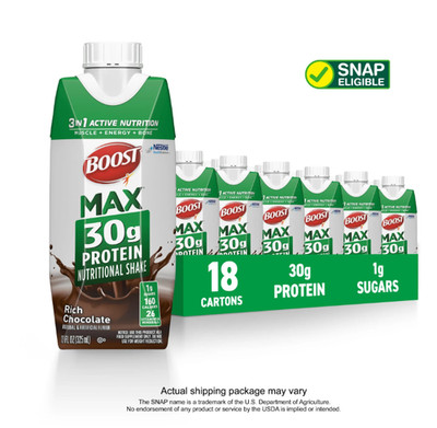 BOOST Max Protein Shake, Rich Chocolate, 30g Protein, 11 fl oz, 18-Pack