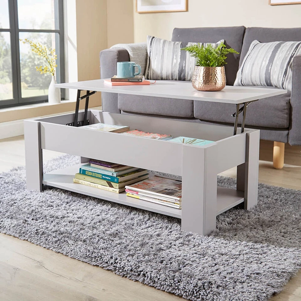 Grey Wooden Coffee Table With Lift Up Top Storage Area and Magazine Shelf - Image 3 of 4