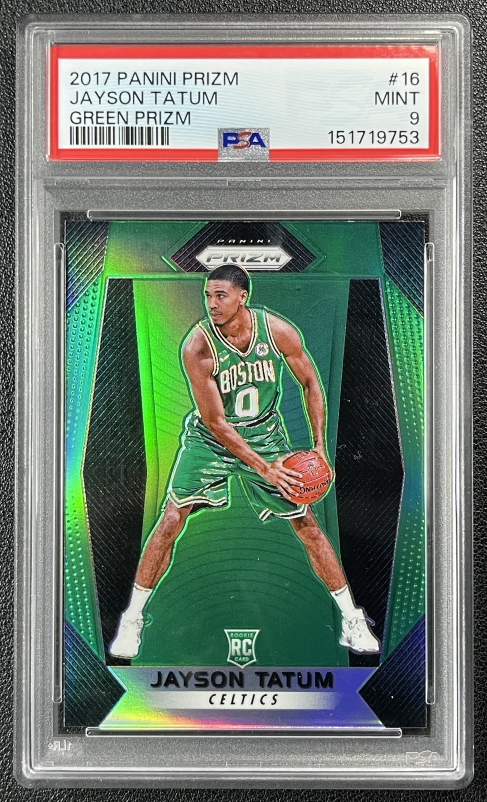 JAYSON TATUM PSA 9 2017-18 PANINI PRIZM #16 ROOKIE GREEN RC CELTICS 9753