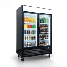 54" W Commercial Display Beverage Fridge w/ LED Top Panel 47.7 Cu.ft Swing Door