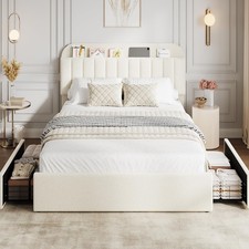 Full Size Bed Frame Upholstered Platform Kid Bed Frame Luxury Headboard Drawers