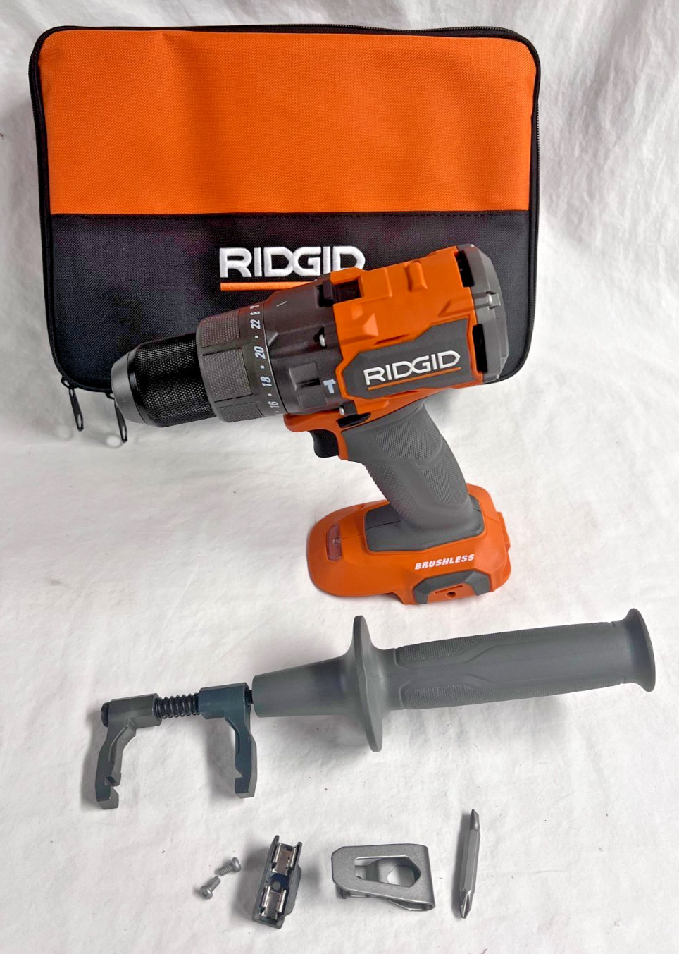 RIDGID R86115B 18V Brushless 1/2" Hammer Drill w/ Side. Handle  & Tool Bag Only