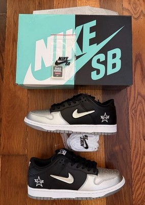 Nike SB Dunk Low Supreme Jewel Swoosh Silver Black Size 9 Brand New In Box