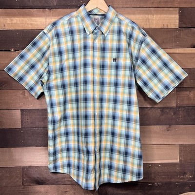 Cinch Shirt Mens Large Bull Riding Ranch Plaid Short Sleeve Button Down Western