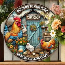Welcome To Our Chicken Coop with Farm Tin Metal Signs Home D cor 8x8