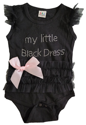 A&J Design girls 6 - 9 mos black bodysuit w/ pink bow and black tulle ruffles 
