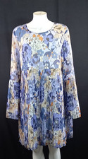 Missguided Retro Print 60s Floral Pleated Smock Dress Blue UK 20 EU 48 NEW Poly