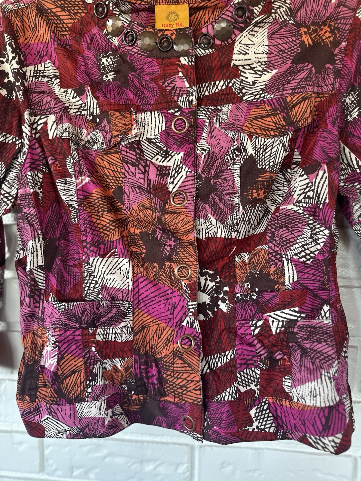 Ruby Rd Floral Patchwork Button Front Jacket Top … - image 10