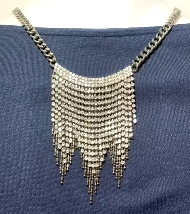 Vera Wang Collar Cristal Estrás Cascada Flecos Bling Disco Declaración Foto 2 de 4