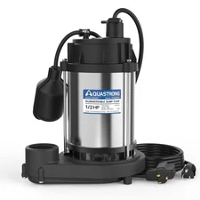 AQUASTRONG 1/2 HP Sump Pump, 3450 GPH Stainless Steel &Thermoplastic Submersible