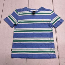 Nautica Shirt Boys M 10/12 Blue Green Stripe Short Sleeve Crewneck Logo Tee
