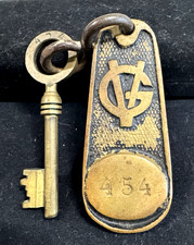 Antique Luxury Hotel George V Large Brass Skeleton Key & Fob Paris France 454